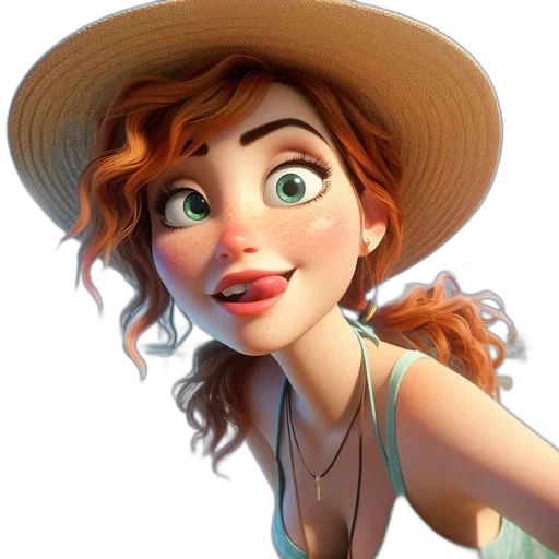 face, hat, dress, photorealistic, cartoon, 3d render, concept art, underwater transparent PNG cut-out