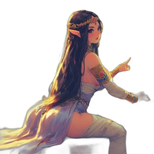 dress, staff, fantasy art, concept art, pixel art, watercolor, pastel, golden transparent PNG cut-out