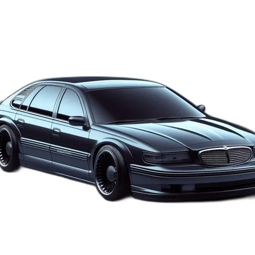 car, photorealistic, 3d render, concept art, vaporwave, dark-colored, sedan, chrome transparent PNG cut-out