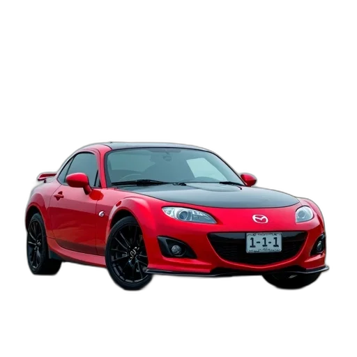 car, 3d render, photorealistic, red, hatchback, parked, coastal, road transparent PNG cut-out