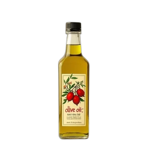 bottle, olive, oil, label, featuring, stylized, illustration, red transparent PNG cut-out