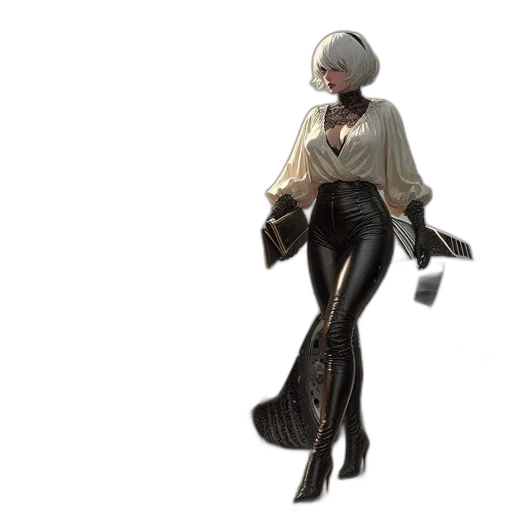 dress, jacket, staff, hair, concept art, fantasy art, 3d render, pixel art transparent PNG cut-out