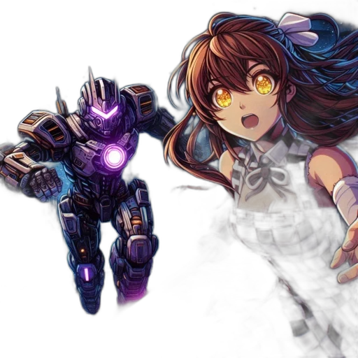 robot, weapon, concept art, anime, fantasy art, pixel art, outer space, fire transparent PNG cut-out