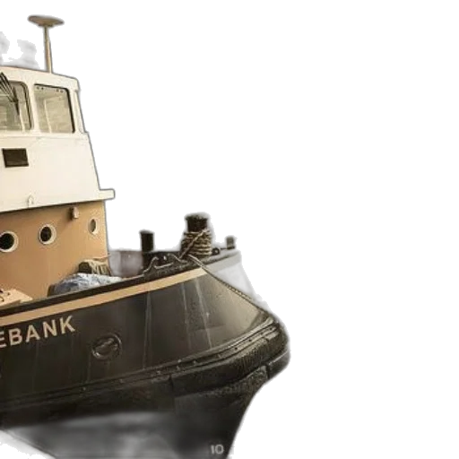 photorealistic, 3d render, concept art, vintage, tugboat, named, bank, moored transparent PNG cut-out