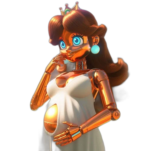 robot, crown, dress, jewelry, concept art, 3d render, anime, fantasy art transparent PNG cut-out
