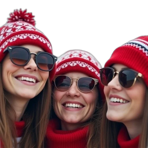 hat, red, three, people, wearing, winter, hats, sunglasses transparent PNG cut-out