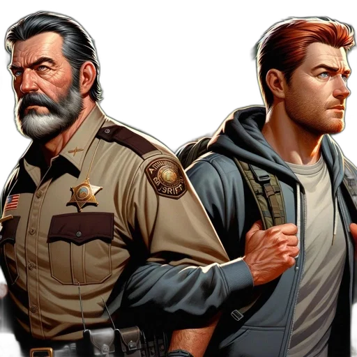 comic book art, concept art, fantasy art, earth tones, two, men, one, older transparent PNG cut-out
