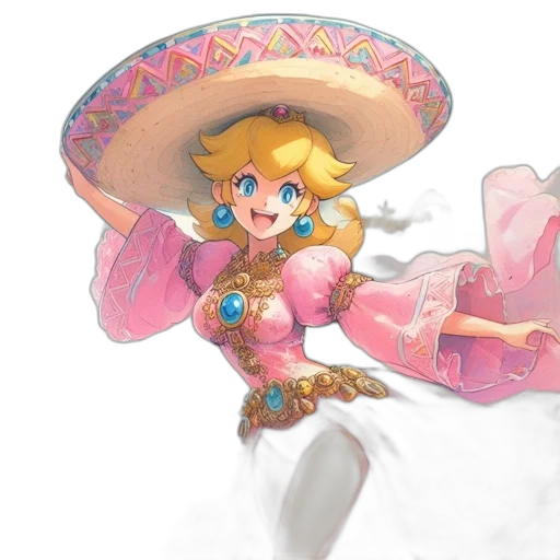 hat, weapon, dress, crown, concept art, pixel art, 3d render, watercolor transparent PNG cut-out