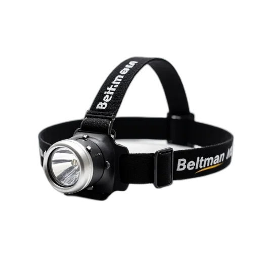 black, silver, headlamp, strap, displayed, against, white, background transparent PNG cut-out