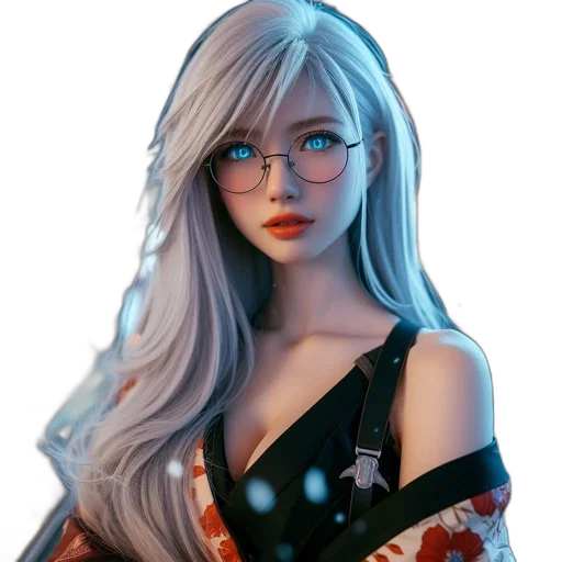 dress, staff, face, robot, fantasy art, concept art, anime, 3d render transparent PNG cut-out