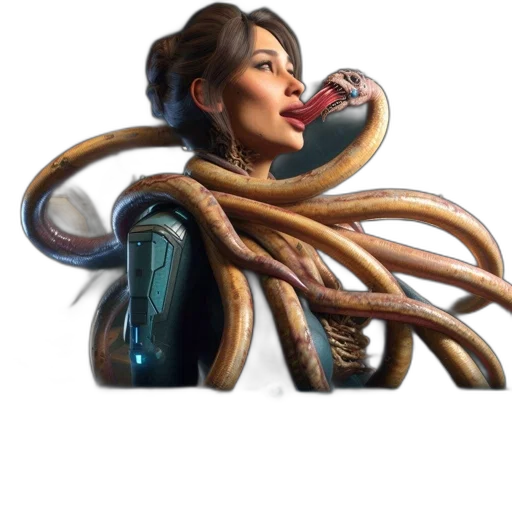 creature, hair, animal, staff, concept art, cyberpunk, 3d render, fantasy art transparent PNG cut-out
