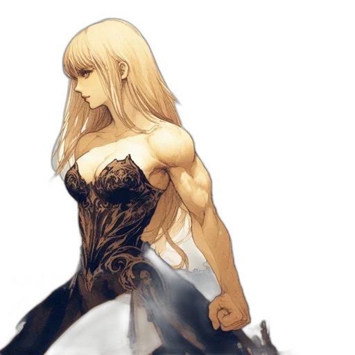dress, sword, weapon, concept art, fantasy art, pixel art, anime, monochrome transparent PNG cut-out