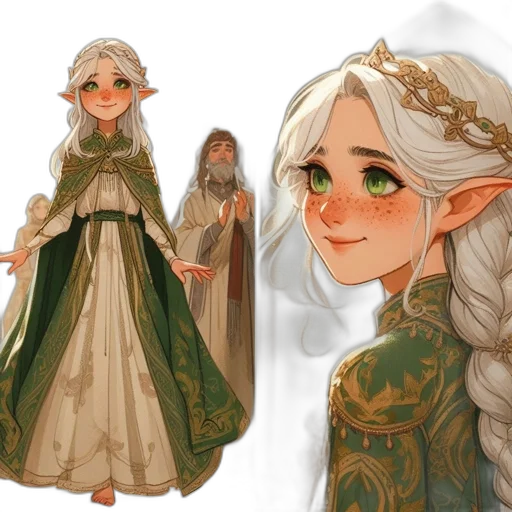 dress, concept art, fantasy art, pixel art, watercolor, green, earth tones, golden transparent PNG cut-out
