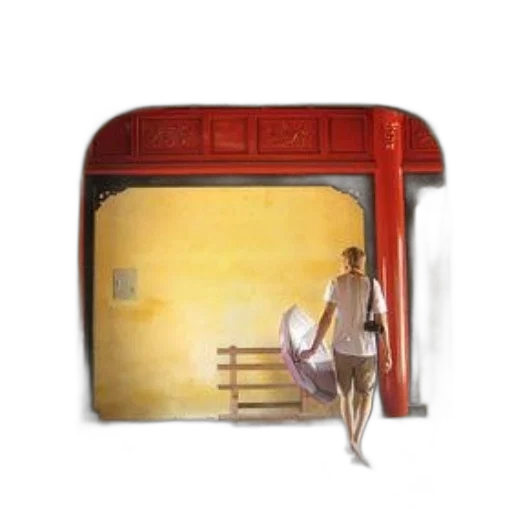 furniture, building, umbrella, staff, photorealistic, oil painting, concept art, 3d render transparent PNG cut-out