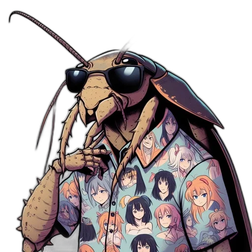 jacket, animal, creature, umbrella, anime, concept art, pixel art, vaporwave transparent PNG cut-out