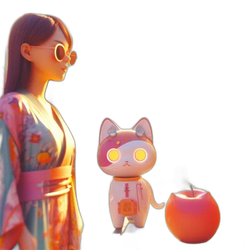 dress, robot, 3d render, vaporwave, concept art, fantasy art, sunset, outer space transparent PNG cut-out