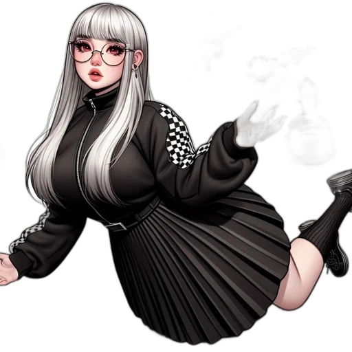 dress, staff, concept art, fantasy art, pixel art, anime, monochrome, dark transparent PNG cut-out