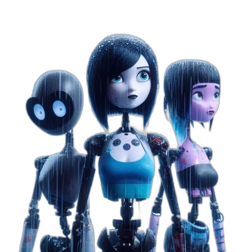 robot, concept art, 3d render, cyberpunk, comic book art, outer space, blue, dark transparent PNG cut-out