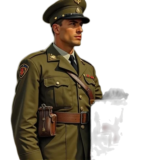 staff, jacket, hat, concept art, photorealistic, oil painting, 3d render, earth tones transparent PNG cut-out