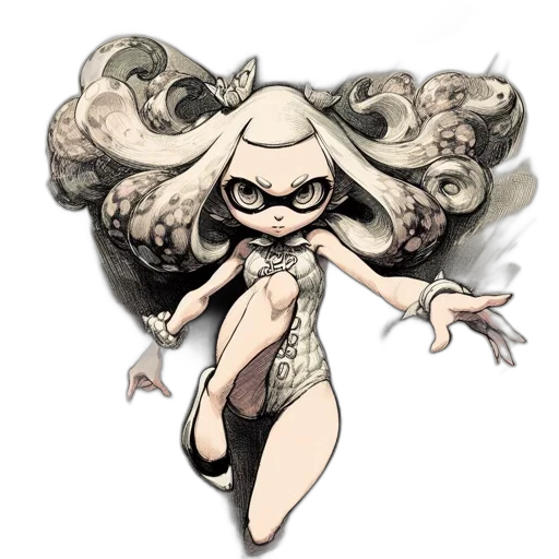 creature, dress, mask, hair, concept art, comic book art, cartoon, fantasy art transparent PNG cut-out