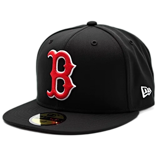 hat, black, baseball, cap, red, logo, front, white transparent PNG cut-out
