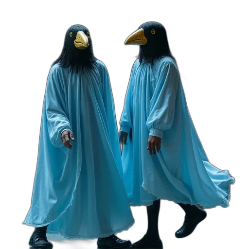 mask, jacket, dress, concept art, 3d render, outer space, blue, two transparent PNG cut-out
