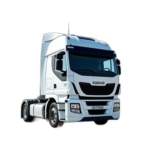 photorealistic, 3d render, concept art, white, semi-truck, word, iveco, front transparent PNG cut-out
