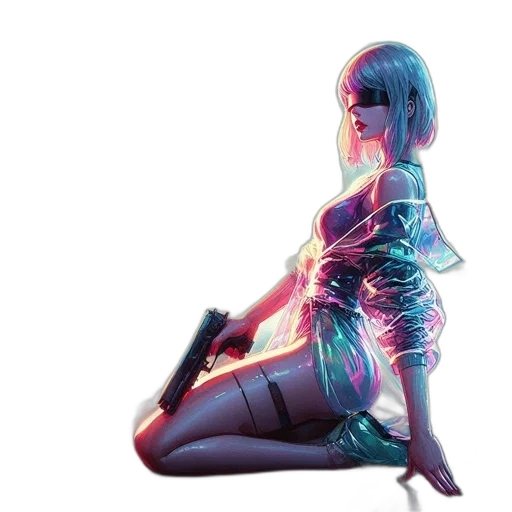 dress, robot, creature, jacket, cyberpunk, concept art, vaporwave, anime transparent PNG cut-out