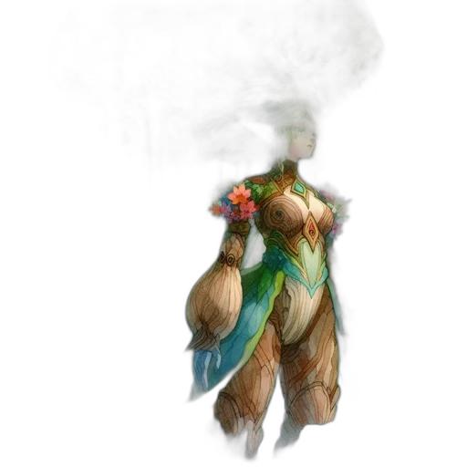 mask, dress, dragon, weapon, concept art, fantasy art, watercolor, 3d render transparent PNG cut-out