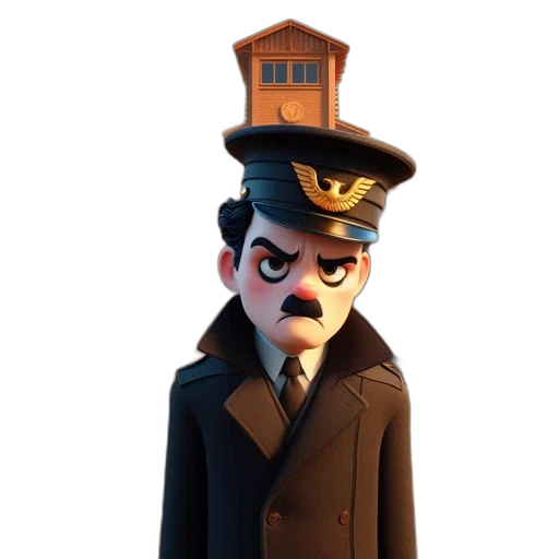 staff, hat, face, jacket, concept art, cartoon, 3d render, comic book art transparent PNG cut-out