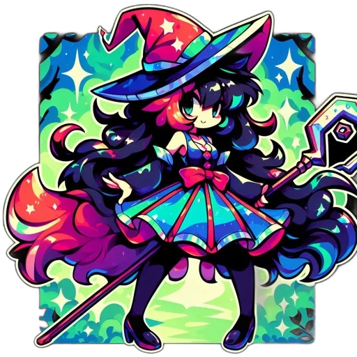 staff, hat, dress, pixel art, fantasy art, concept art, anime, monochrome transparent PNG cut-out