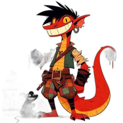 dragon, staff, creature, concept art, fantasy art, pixel art, comic book art, red transparent PNG cut-out