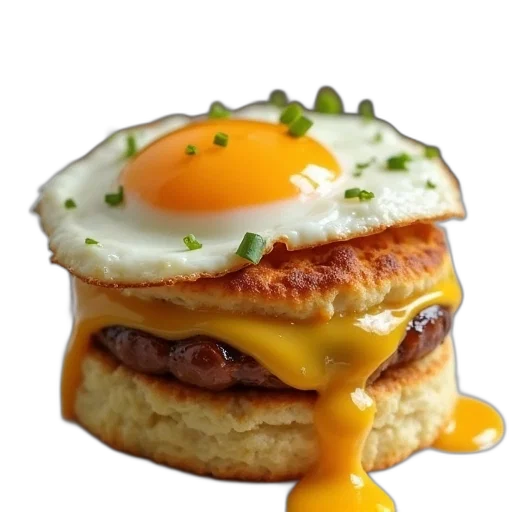 food, photorealistic, 3d render, biscuit, sandwich, egg, top transparent PNG cut-out