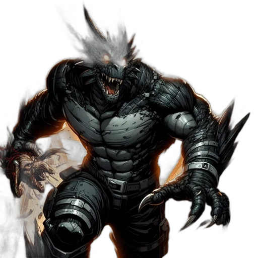 concept art, comic book art, fantasy art, 3d render, dark, intimidating, figure, humanoid transparent PNG cut-out
