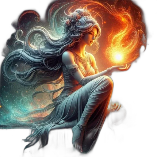 dragon, fantasy art, concept art, comic book art, photorealistic, fire, outer space, woman transparent PNG cut-out