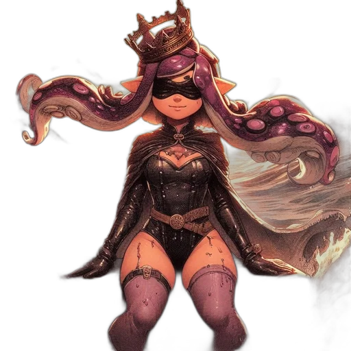 crown, dress, mask, concept art, fantasy art, pixel art, comic book art, dark transparent PNG cut-out