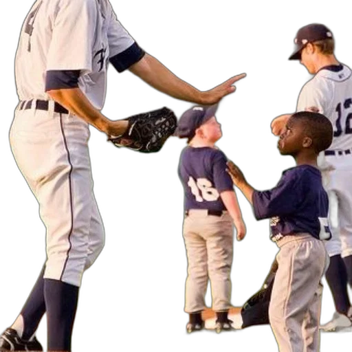 baseball, player, high, fives, young, boy, blue, uniform transparent PNG cut-out