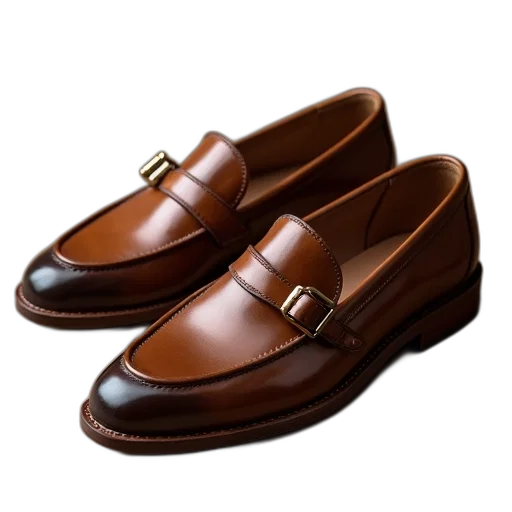 shoes, photorealistic, pair, brown, leather, loafers, gold, buckle transparent PNG cut-out