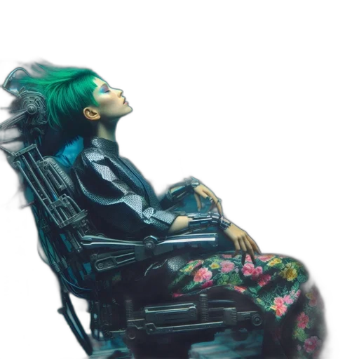 furniture, jacket, creature, crown, concept art, cyberpunk, vaporwave, watercolor transparent PNG cut-out