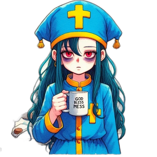 staff, robot, hat, anime, pixel art, cartoon, concept art, animated transparent PNG cut-out