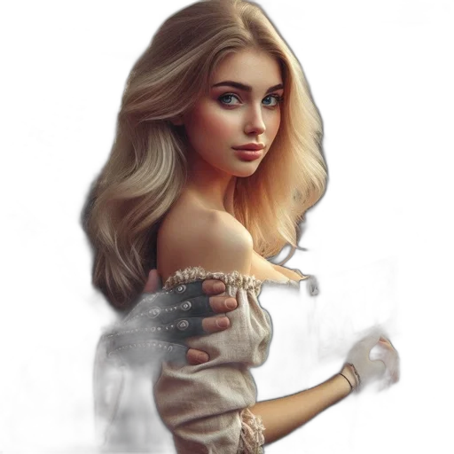 dress, face, jewelry, hair, fantasy art, photorealistic, oil painting, concept art transparent PNG cut-out