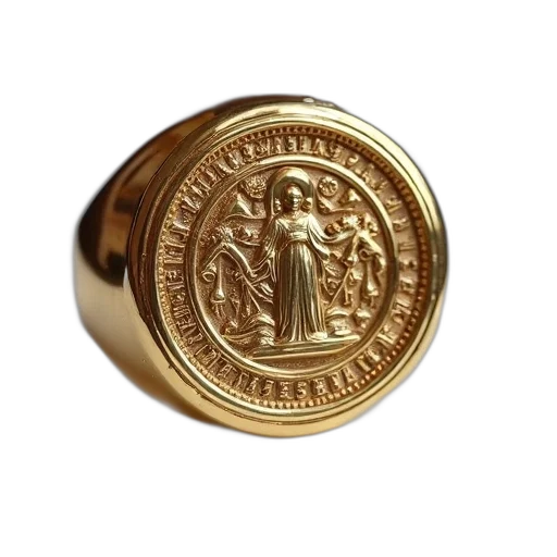 jewelry, gold, ring, large, ornate, seal, band, featuring transparent PNG cut-out