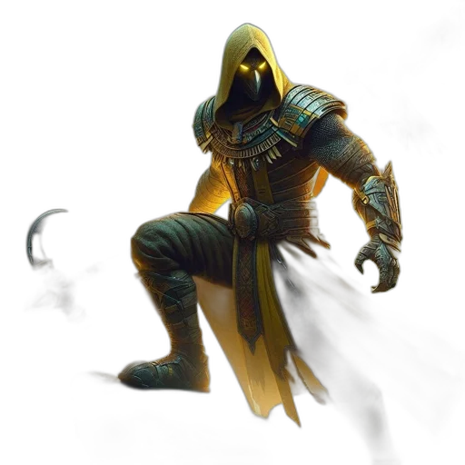 mask, sword, staff, creature, concept art, fantasy art, comic book art, 3d render transparent PNG cut-out