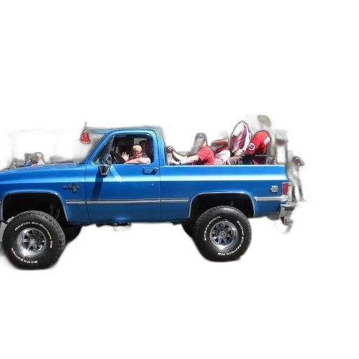 car, 3d render, blue, truck, people, back, driving, down transparent PNG cut-out