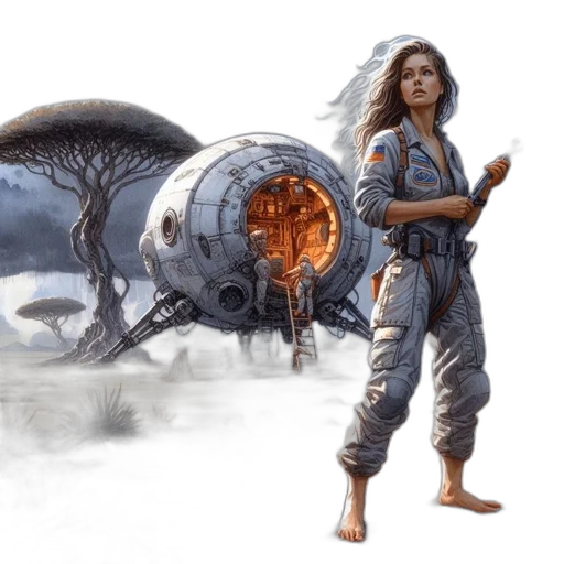 concept art, fantasy art, comic book art, photorealistic, outer space, underwater, desolate, apocalyptic transparent PNG cut-out