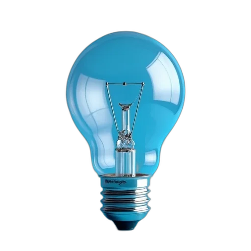 3d render, photorealistic, blue, clear, plastic, light, bulb, visible transparent PNG cut-out
