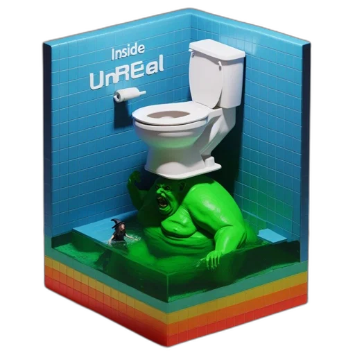 robot, 3d render, pixel art, concept art, unusual, bathroom, scene, features transparent PNG cut-out