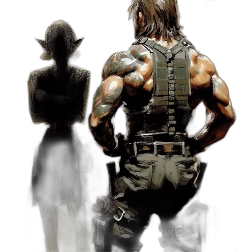 weapon, concept art, comic book art, fantasy art, cyberpunk, tattooed, muscular, man transparent PNG cut-out