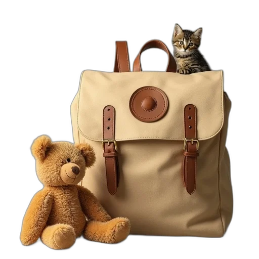 3d render, beige, school, bag transparent PNG cut-out