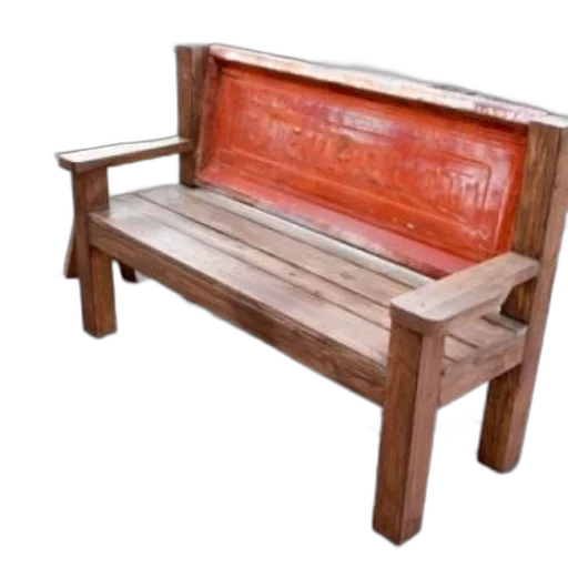 furniture, 3d render, rustic, wooden, bench, orange, backrest, sits transparent PNG cut-out